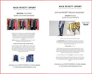 Nick Rivett ad for pre-owned sports clothing.